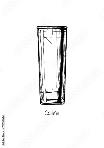 illustration of tumbler glass. Collins.