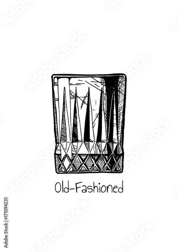illustration of tumbler glass. Old-Fashioned