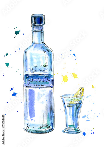 Obraz na płótnie Bottle of vodka and glasses