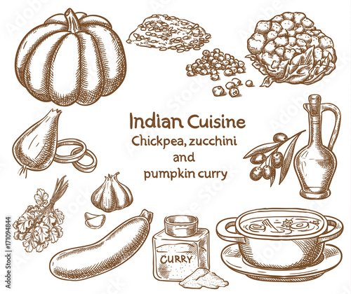 Chickpea,zucchini and pumpkin curry  Ingredients