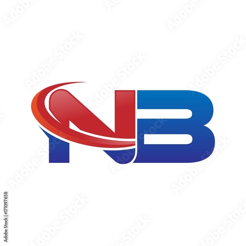 modern vector initial letters logo swoosh nb red blue
