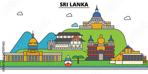Sri, Lanka. City skyline: architecture, buildings, streets, silhouette, landscape, panorama, landmarks. Editable strokes. Flat design line vector illustration concept. Isolated icons