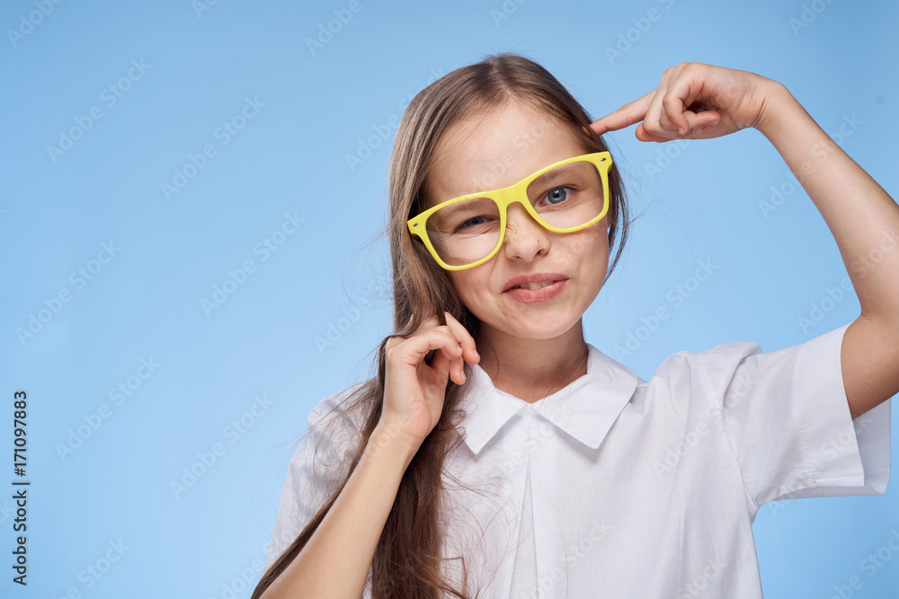little girl in yellow glasses, portrait, emotions little girl in yellow glasses, portrait, emotions