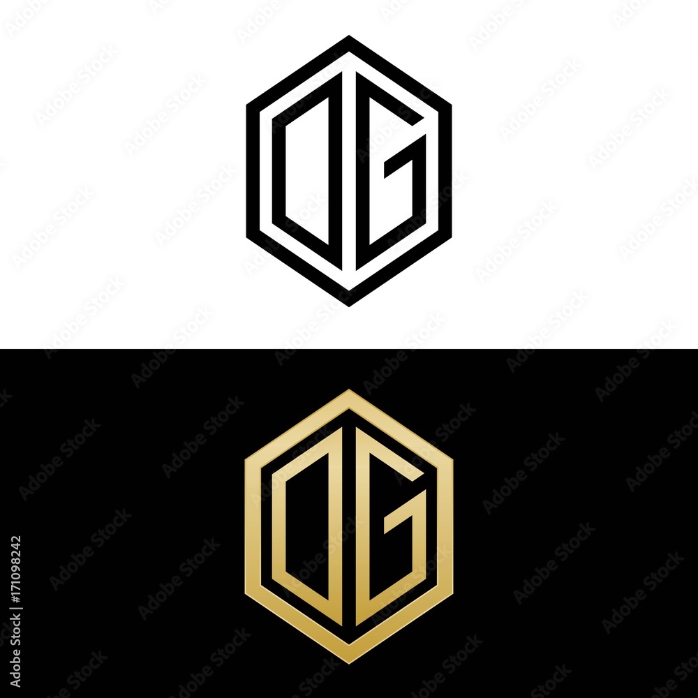 initial letters logo og black and gold monogram hexagon shape vector initial letters logo og black and gold monogram hexagon shape vector