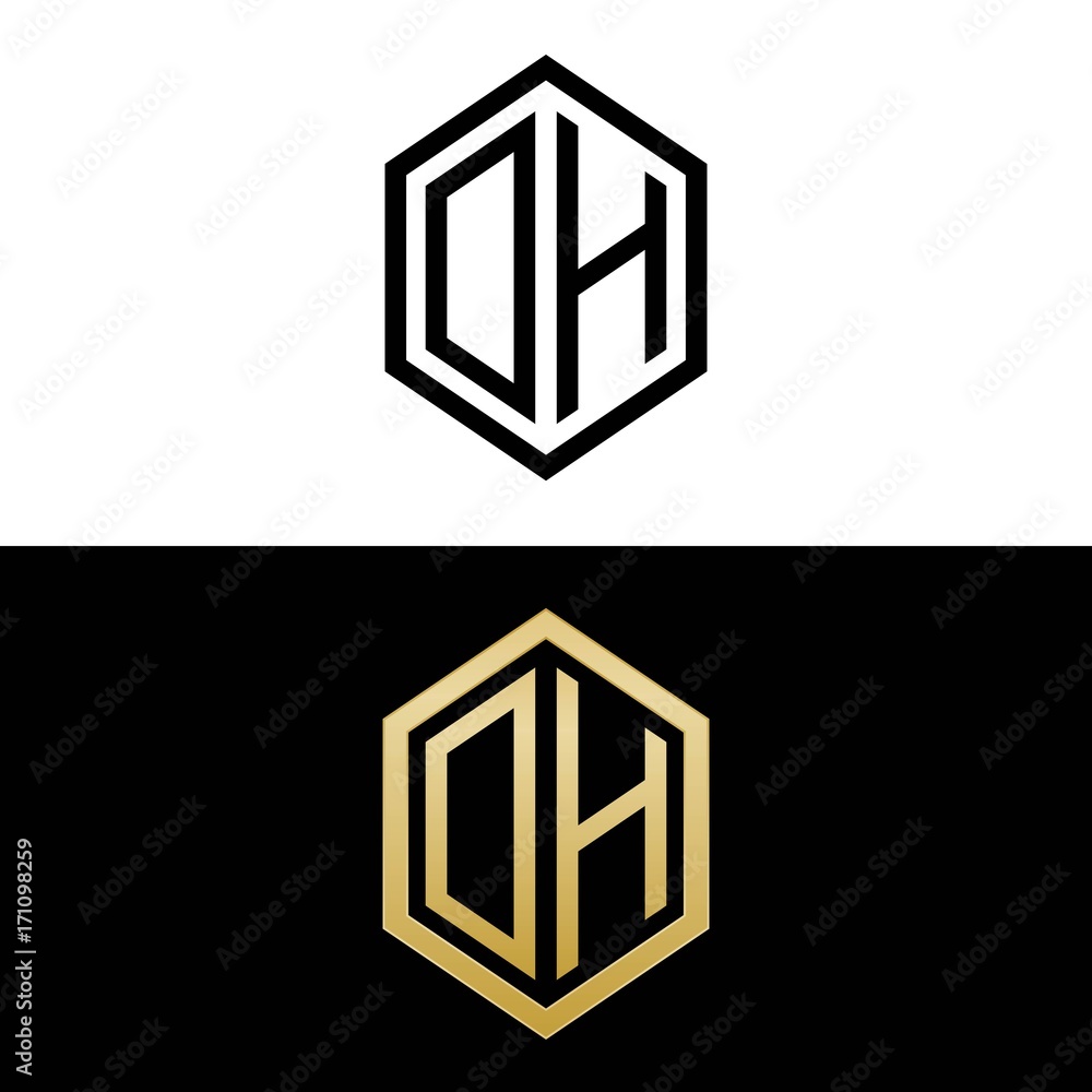 initial letters logo oh black and gold monogram hexagon shape vector initial letters logo oh black and gold monogram hexagon shape vector