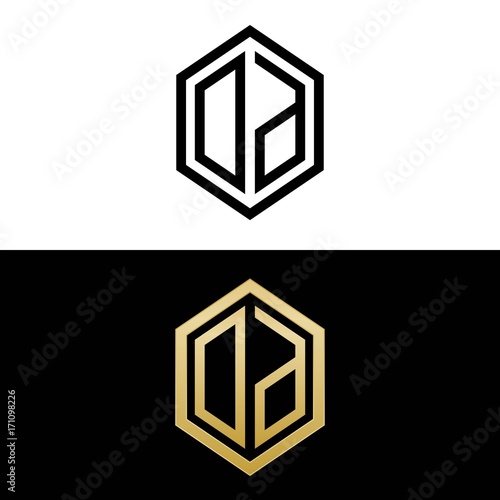 initial letters logo od black and gold monogram hexagon shape vector