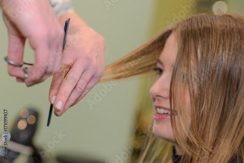 hairdresser cutting hair to the customer