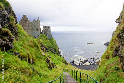 Dunluce castle in Northern Ireland  United Kingdom. Causeway coastal driving route on the Emerald Island.