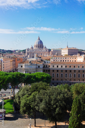 cityscape of Rome with St. Peter's cathedral, Italy
