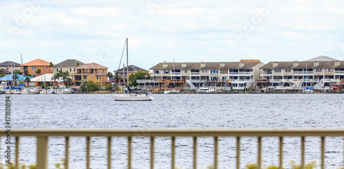 Boat Anchored on Choctawhatchee Bay:  Boat anchored on Choctawhatchee Bay in Ft. Walton Beach, Florida as Hurricane Irma makes landfall further south.
