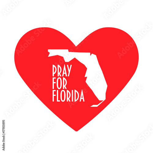 Pray for Florida Vector Illustration. Great also as donate or help icon. Heart, map and text: Pray for Florida. Support illustration for volunteering work during Hurricane Irma, floods and landfalls.