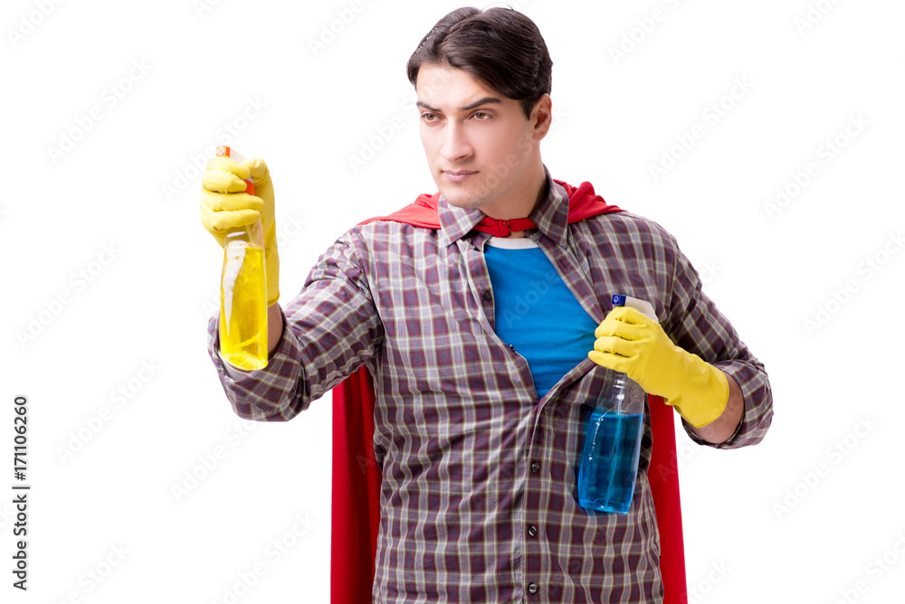 Super hero cleaner isolated on white Super hero cleaner isolated on white