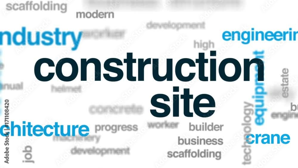 Construction site animated word cloud, text design animation. Construction site animated word cloud, text design animation.