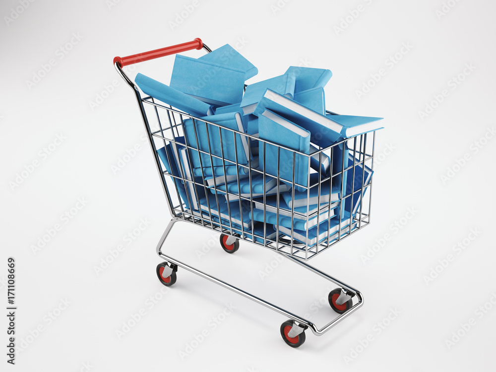 Shopping cart full of books. 3D Rendering Shopping cart full of books. 3D Rendering