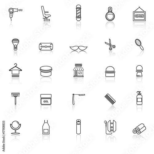 Barber line icons with reflect on white background