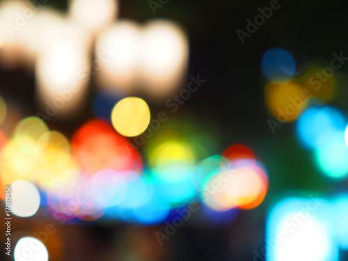Wallpaper Mural Blurred colorful yellow, red, blue, white large bokeh stack cluster group, distributed horizontally in night black dark background Torontodigital.ca