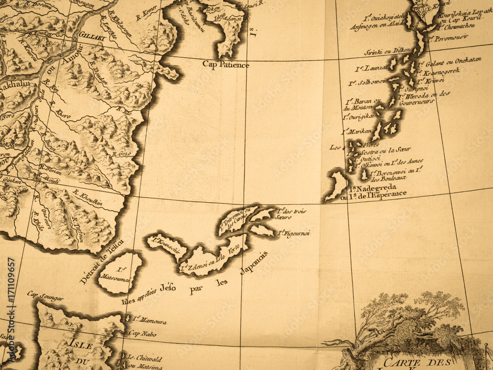 Fototapeta premium Stara mapa Wyspy Chishima