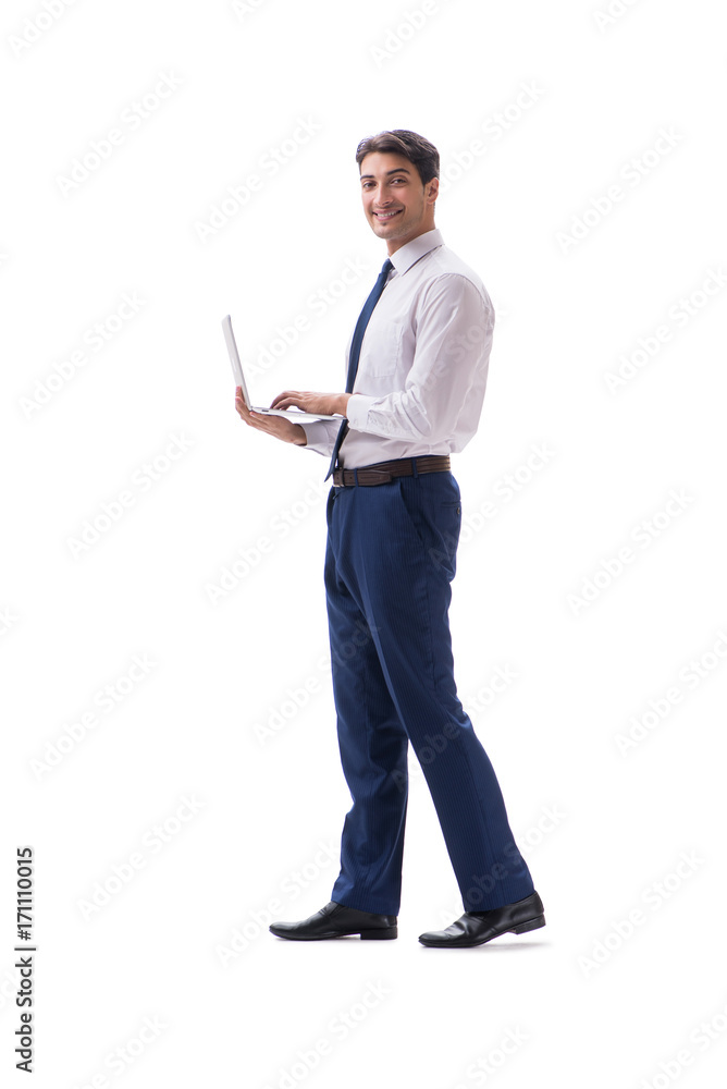 Businessman walking standing side view isolated on white backgro Businessman walking standing side view isolated on white backgro