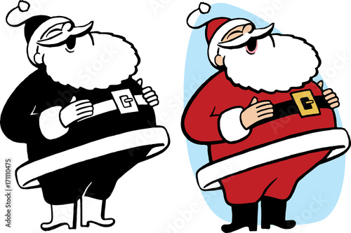 Santa Claus throws back his head in laughter.