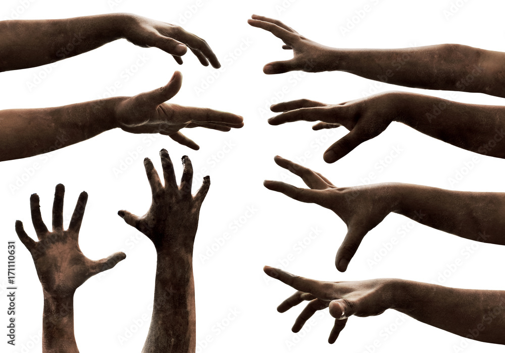 Obraz premium Zombie hands on white background