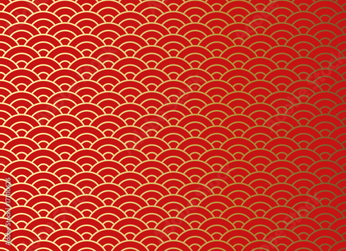 Fototapet Chinese traditional oriental ornament background, red golden clouds pattern seam