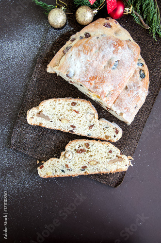 Full of spices dry fruits and nuts sweet bread- Stollen