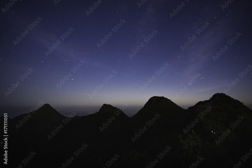 The Beautiful night sky with the starry light at Doi Luang Chiang Dao in Chiang Mai province in Thailand.