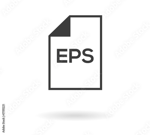 Simple greyscale icon with file and EPS text inside - can be used as button for download or upload .eps file, isolated on white with shadow
