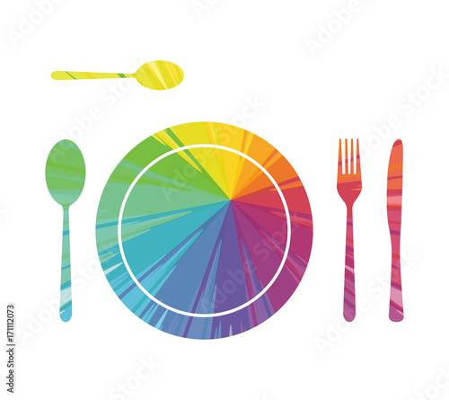 cutlery and plate multicolored abstract icon