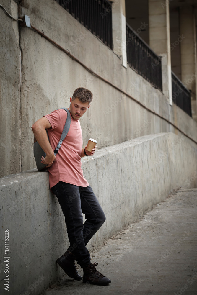Guy in narrow concrete lane Guy in narrow concrete lane