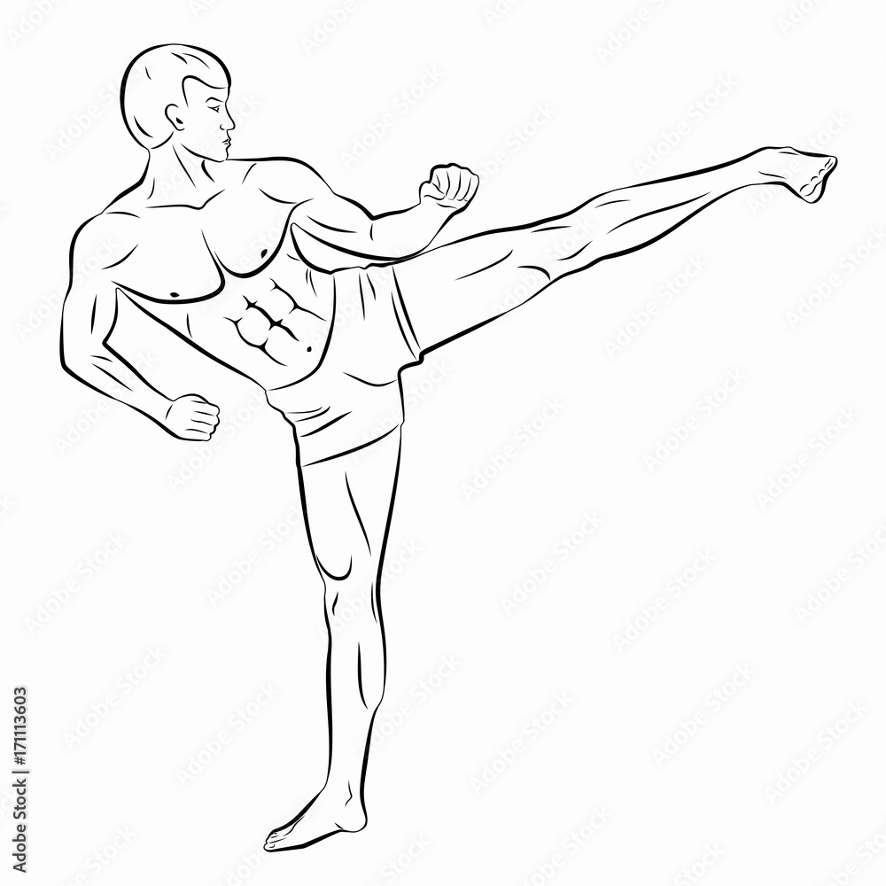illustration of a kickboxer, vector draw illustration of a kickboxer, vector draw