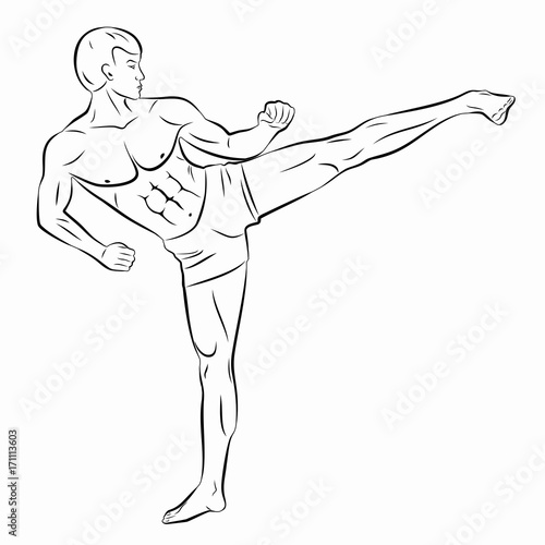 illustration of a kickboxer, vector draw