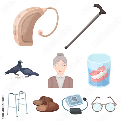 Armchair, slippers, tonometer and other attributes of old age.Old age set collection icons in cartoon style vector symbol stock illustration web.
