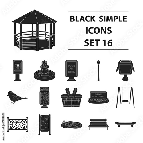 Park set icons in black style. Big collection of park vector symbol stock illustration