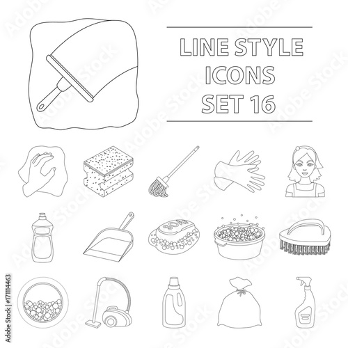 Cleaning set icons in outline style. Big collection of cleaning vector symbol stock illustration