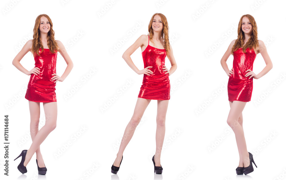Woman in red dress isolated on white Woman in red dress isolated on white
