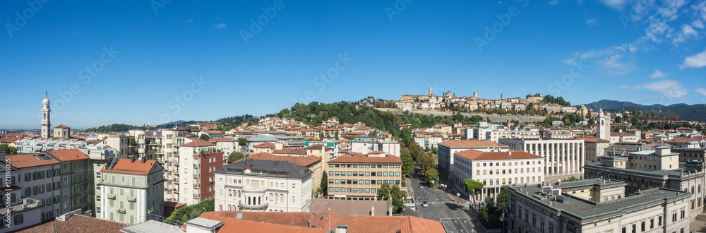 Bergamo. One of the beautiful city in Italy. Lombardia. Landscape on the old city during a wonderful blu day