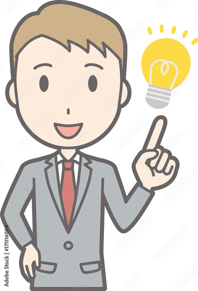 Illustration that a businessman wearing a suit is flashing ideas