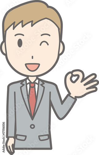 Illustration that a businessman wearing a suit is doing an okay sign