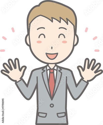 Illustration that a businessman wearing a suit spreads his hands