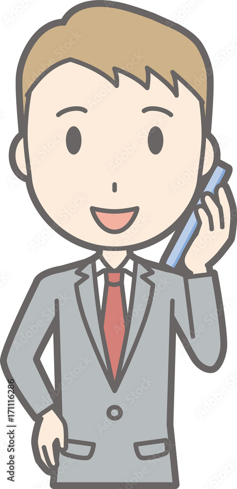 Illustration that a businessman wearing a suit is talking on a smartphone Illustration that a businessman wearing a suit is talking on a smartphone
