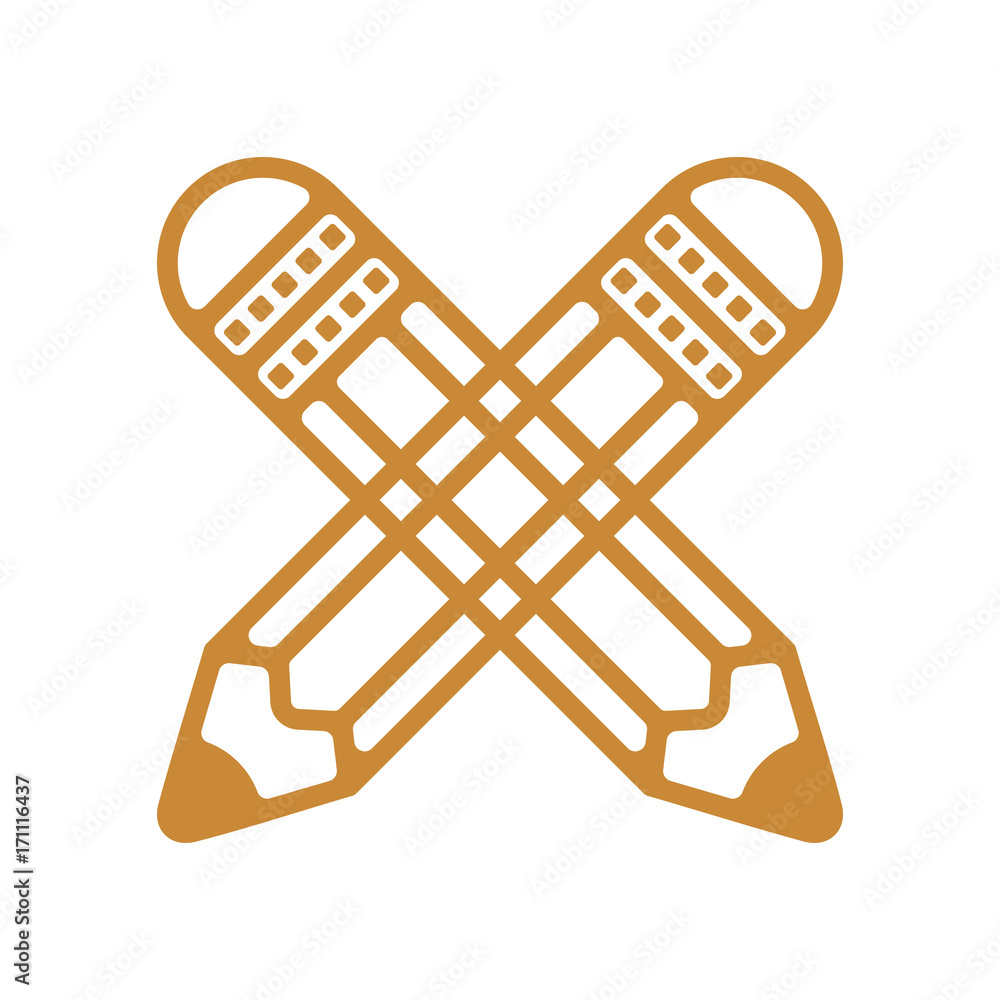 Linear logo with two crossed pencils Modern decorative sign for art, studying, writing, composition. Flat vector logo isolated on white background Linear logo with two crossed pencils Modern decorative sign for art, studying, writing, composition. Flat vector logo isolated on white background