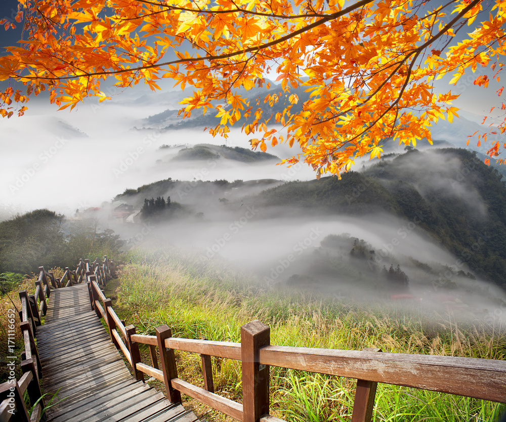 Fototapeta premium imaging of mountain trail above the clouds on a sunny bright