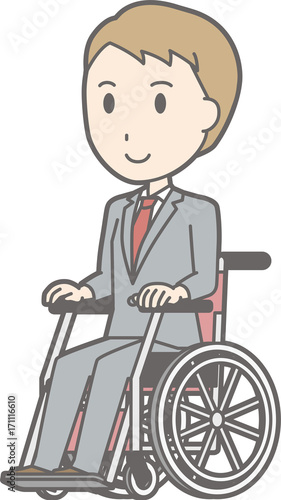 Illustration that a businessman wearing a suit is on a wheelchair