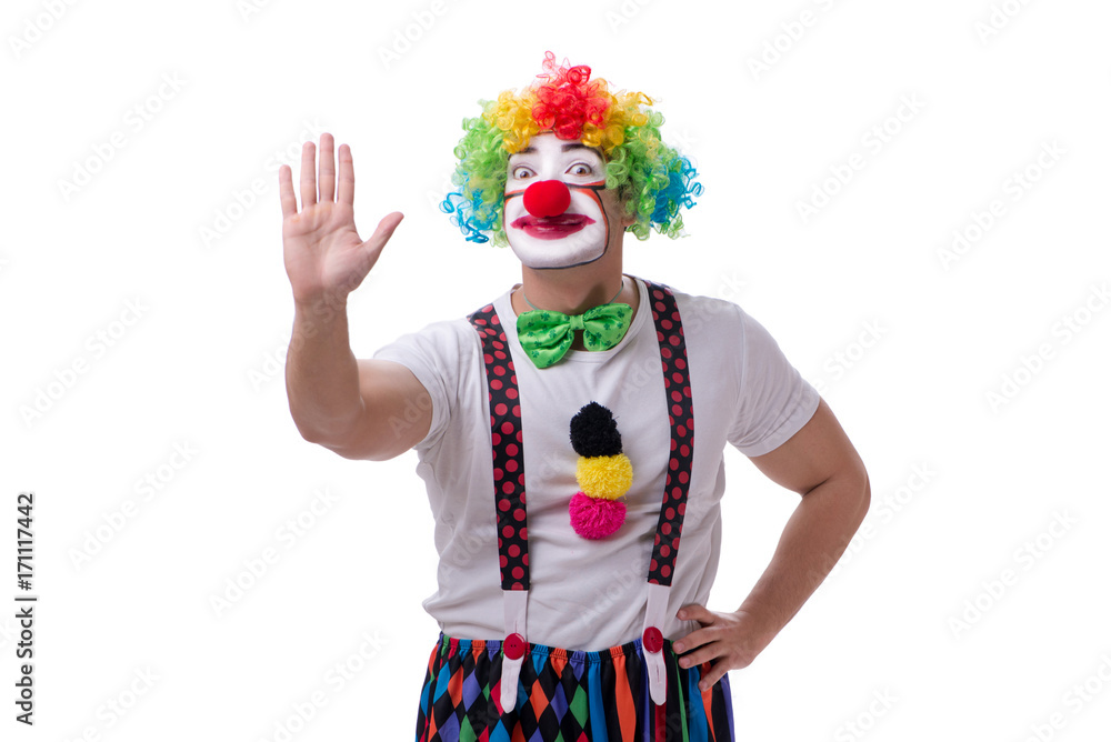 Funny clown acting silly isolated on white background Funny clown acting silly isolated on white background