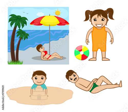 Summer Vacation at Beach Vector Illustration © VectorShots