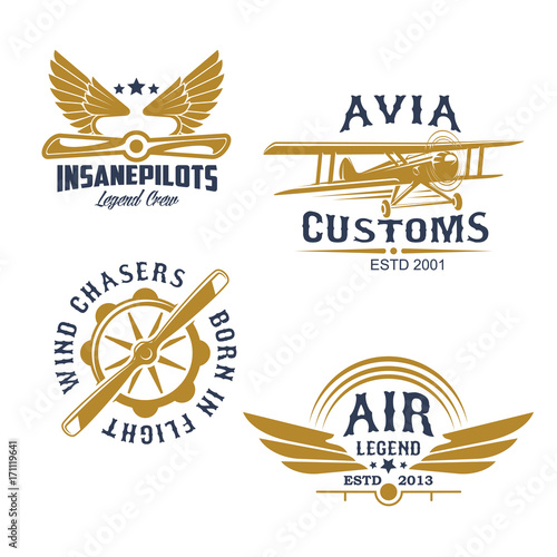 Aviation and airplane retro styled icons