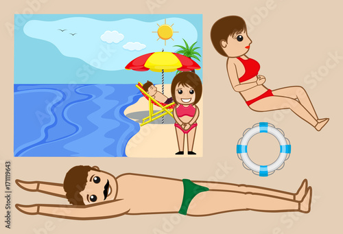 People at Beach - Cartoon Characters