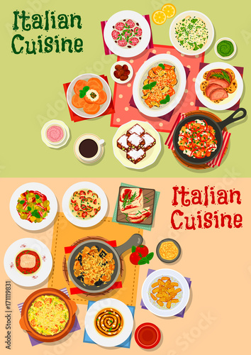 Italian cuisine traditional dishes and salads
