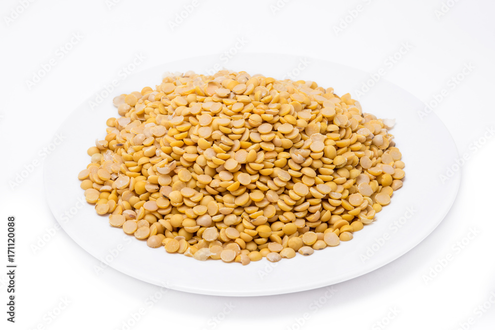 Dry yellow split peas isolated on white background (Soybean halves) Dry yellow split peas isolated on white background (Soybean halves)